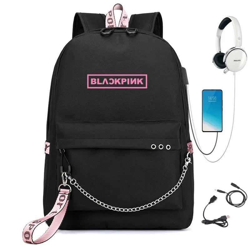 Girls USB Oxford Backpack Student School Bag