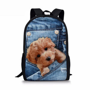 3D Dogs Printing Kids Backpack for Boys Girls, Casual Travel Rucksack