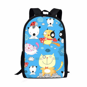Funny Dog Cat Pattern Students Backpack Waterproof School Bag for Girls
