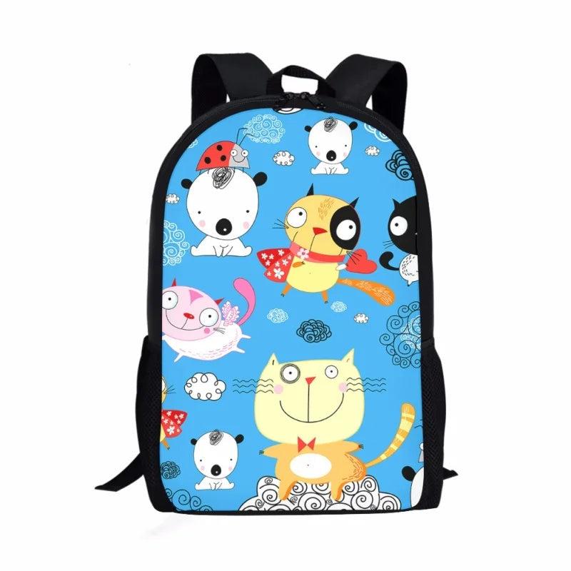 Funny Dog Cat Pattern Students Backpack Waterproof School Bag for Girls