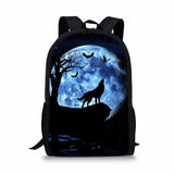 Wolf Style Print Large Schoolbag Pencil & Lunch Bag Student School Backpack