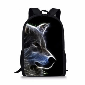 Wolf Style Print Large Schoolbag Pencil & Lunch Bag Student School Backpack