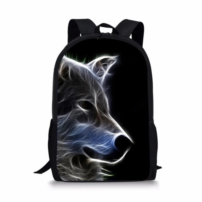 Wolf Style Print Large Schoolbag Pencil & Lunch Bag Student School Backpack