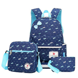 3 Pcs Bow Printed School Backpacks for Teenage Girls