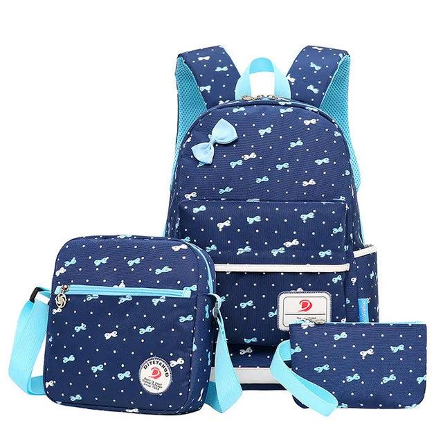 3 Pcs Bow Printed School Backpacks for Teenage Girls