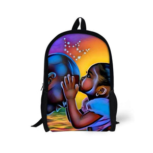 African Girl Printing Backpack for Kid Shoulders Bag