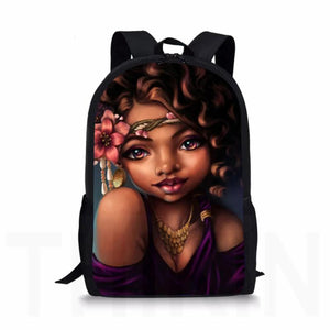 African Girl Style Print Large Schoolbag Pencil & Lunch Bag