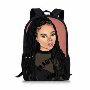 African Girl Pattern Print School Bags Daily Travel Climbing Durable Backpack