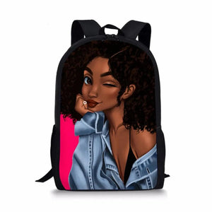 African Girl Printing Backpack for Kid Shoulders Bag