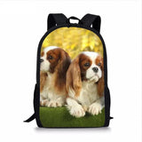 3D Pet Spaniel Dog Printing Kids Backpacks School Bag