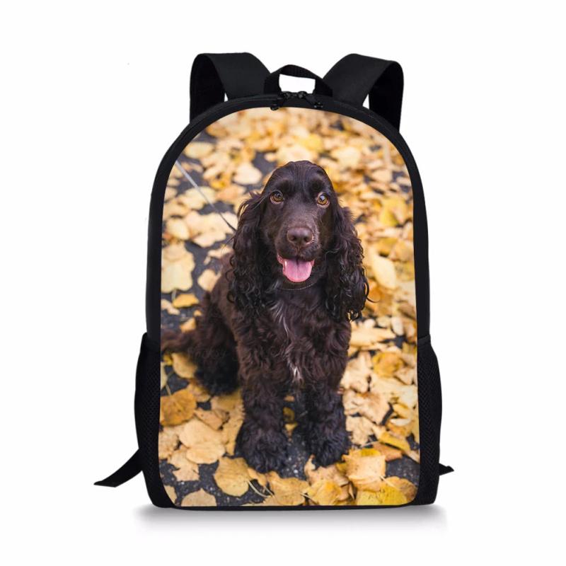 3D Pet Spaniel Dog Printing Kids Backpacks School Bag
