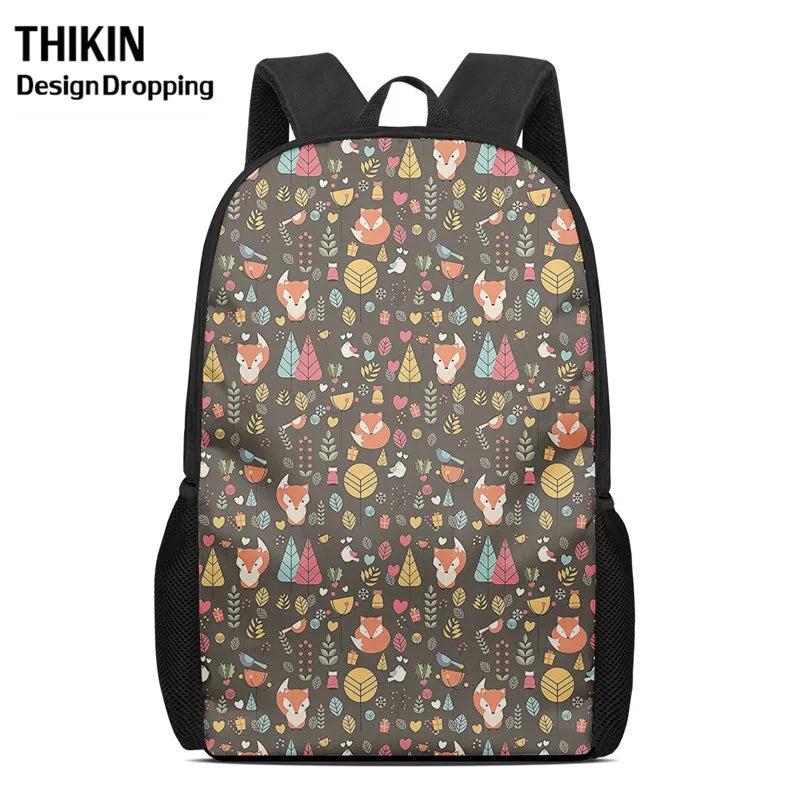 Funny Fox Floral Backpack Chidlren's Schoolbag