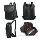 Vintage Waterproof Backpack Men School Bags Leather Travel 15.6 Inch Laptop Bag