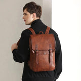 Vintage Waterproof Backpack Men School Bags Leather Travel 15.6 Inch Laptop Bag