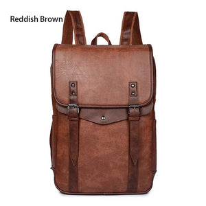 Vintage Waterproof Backpack Men School Bags Leather Travel 15.6 Inch Laptop Bag
