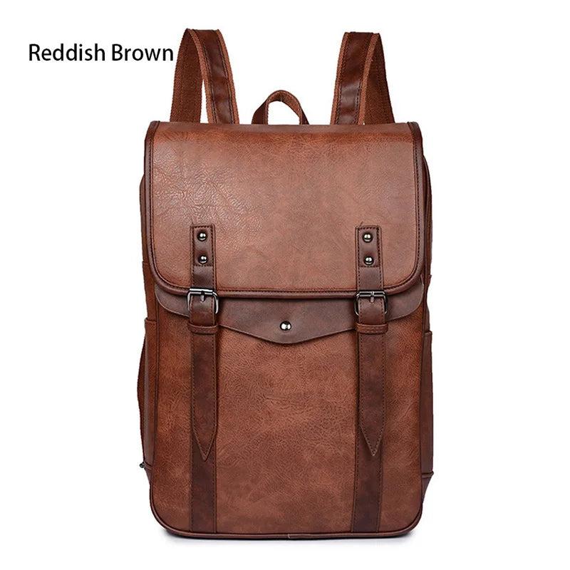 Vintage Waterproof Backpack Men School Bags Leather Travel 15.6 Inch Laptop Bag