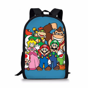 Mario Print Backpack Durable Large Capacity School Bag for Kids