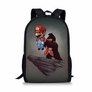 Mario Print Backpack Durable Large Capacity School Bag for Kids