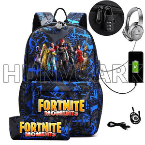 2PCS USB Charging School Backpack Games Unisex Teenager Travel Mochilas