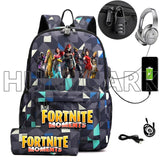 2PCS USB Charging School Backpack Games Unisex Teenager Travel Mochilas