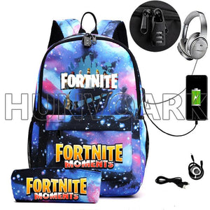 2PCS USB Charging School Backpack Games Unisex Teenager Travel Mochilas