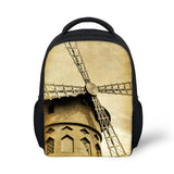 ELVISWORDS Retro Europe Architecture Print Kids School Backpack
