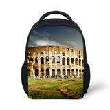 ELVISWORDS Retro Europe Architecture Print Kids School Backpack