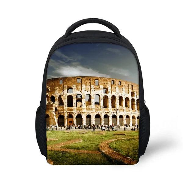 ELVISWORDS Retro Europe Architecture Print Kids School Backpack