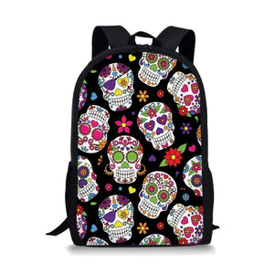 Skull Flower Pattern School Bags for Girls Backpacks