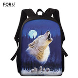 15 inch Wolf Printed School Bags Children's Backpacks Orthopedic Student Book Ba