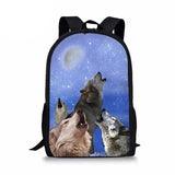 School Bags Wolf 3D Printing Children Backpack for Teenagers Boys Girls Book Bag