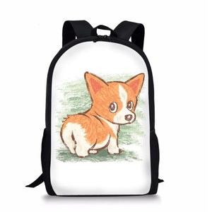 Corgi Print School Backpack for Boys, Large Capacity Mochila Infantil