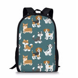Corgi Print School Backpack for Boys, Large Capacity Mochila Infantil