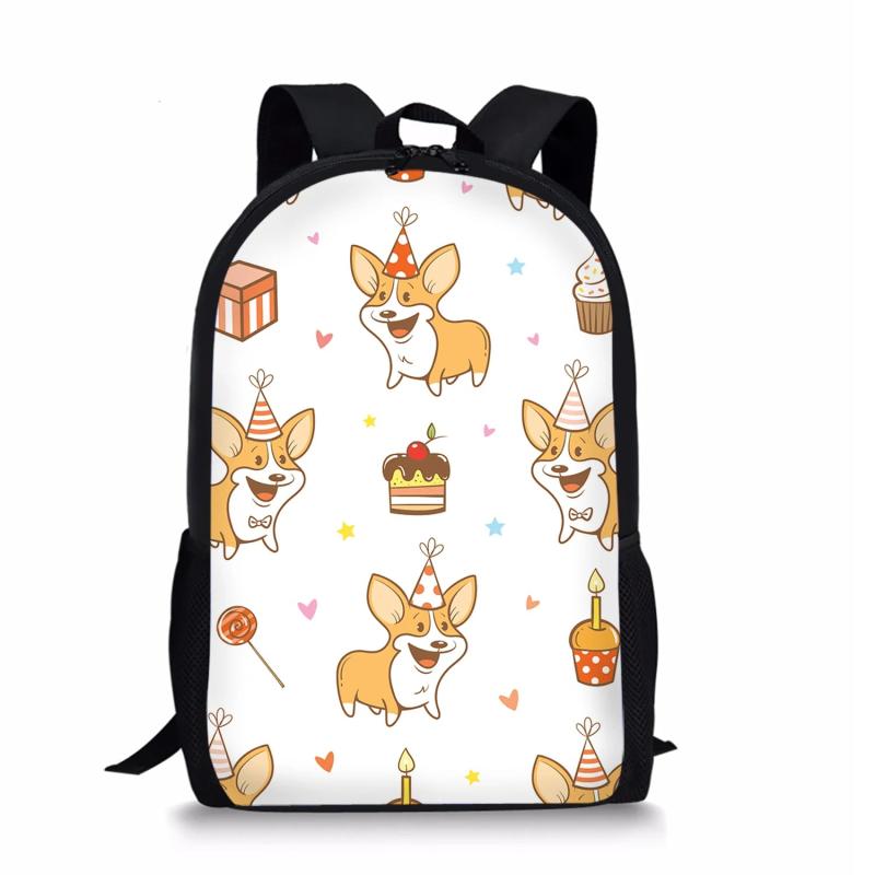 Corgi Print School Backpack for Boys, Large Capacity Mochila Infantil