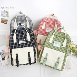 Girls School Bag Set, Canvas Backpack Book Bag, 5 Pcs Kids Shoulder Bag