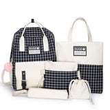 Girls School Bag Set, Canvas Backpack Book Bag, 5 Pcs Kids Shoulder Bag