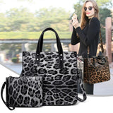 Leopard Leather Tote Bag Crossbody Shoulder Handbag Set