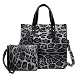 Leopard Leather Tote Bag Crossbody Shoulder Handbag Set