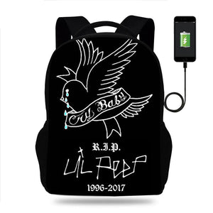 Lil Peep Backpack School Bag USB Travel Knapsack Mochila