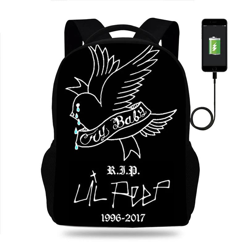 Lil Peep Backpack School Bag USB Travel Knapsack Mochila