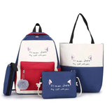 Canvas Student Backpack Junior High School Bag 4pcs Laptop Backpack