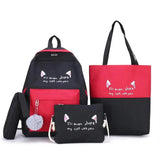 Canvas Student Backpack Junior High School Bag 4pcs Laptop Backpack