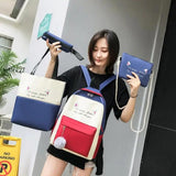 Canvas Student Backpack Junior High School Bag 4pcs Laptop Backpack