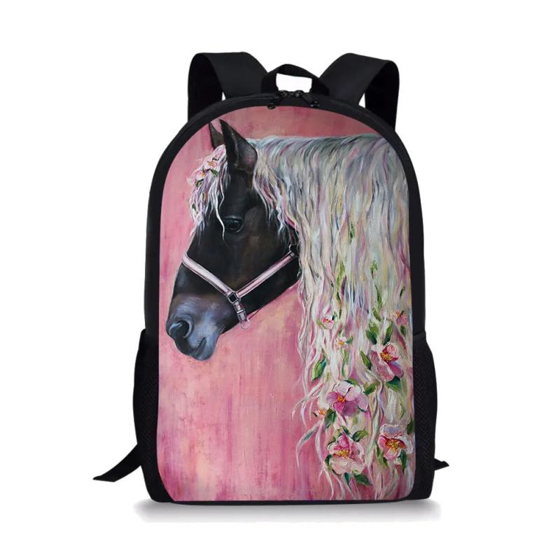Horse Style Print Large Schoolbag Student School Backpack Waterproof Bagpack