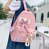 Preppy Style Nylon Backpack for Women Large Capacity Rucksack