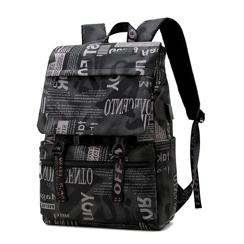 16 Inch Laptop Backpack, Men's Commuter Bag, Punk Print Schoolbag