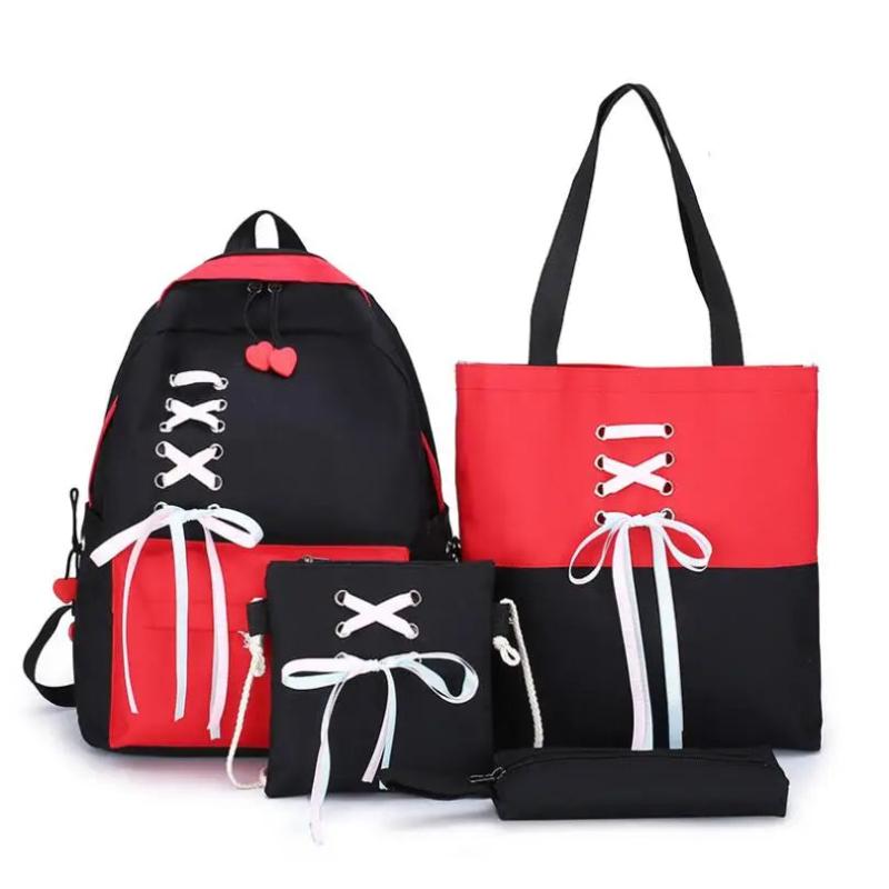 4Pcs/set Women School Backpacks Nylon Schoolbag For Teenagers Girls Student