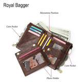 Men Short Wallet with Chain Strap RFID Block Real Cow Leather