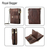 Men Short Wallet with Chain Strap RFID Block Real Cow Leather