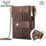 Men Short Wallet with Chain Strap RFID Block Real Cow Leather
